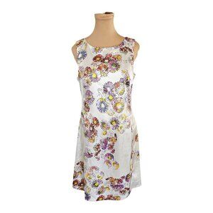 Joseph Ribkoff White Shiny Satin Floral Dress Sz 10